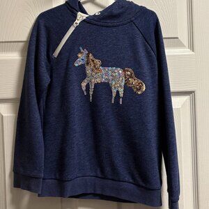 Navy Hoodie with Sequin Unicorn Youth S 6/6x